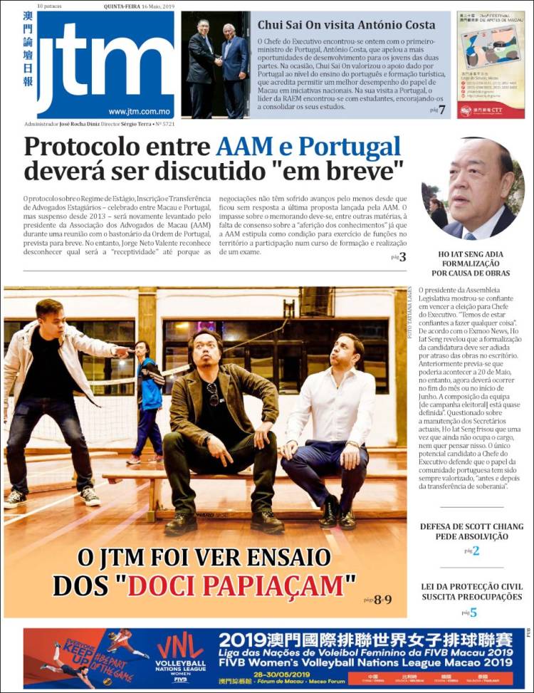 Portada de Jornal Tribuna de Macau (China)