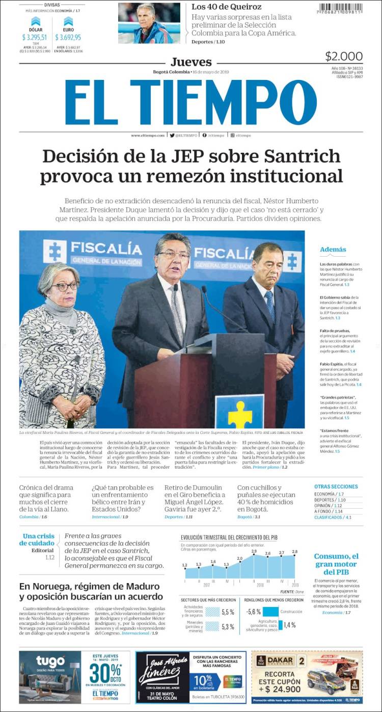 Portada de El Tiempo (Colombia)
