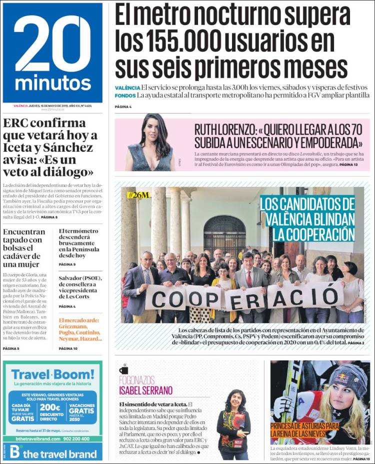 Portada de 20 Minutos - Valencia (España)