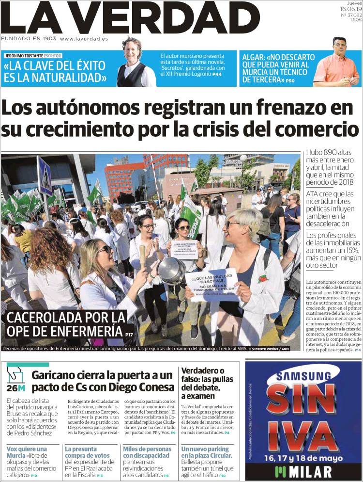 Portada de La Verdad de Murcia (España)