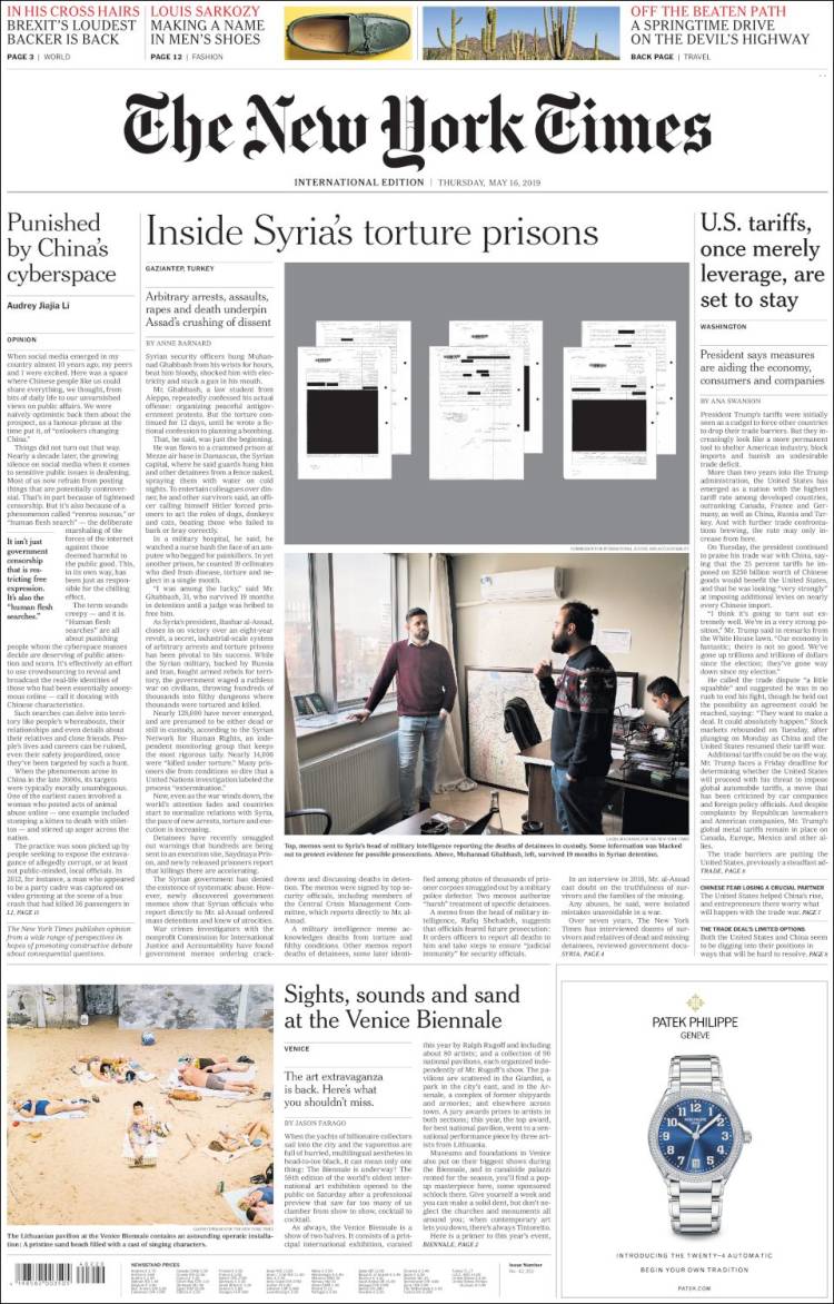 Portada de International New York Times (Europa)