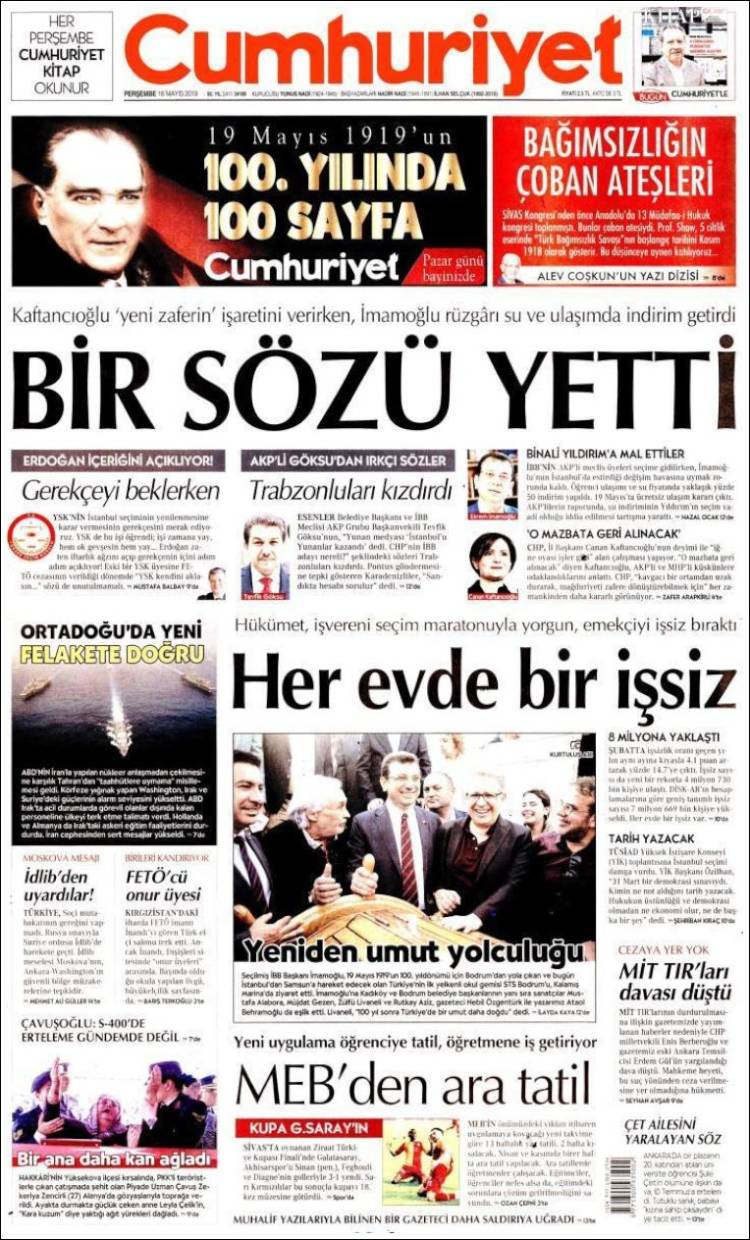 Portada de Cumhuriyet (Turqu&iacute;a)