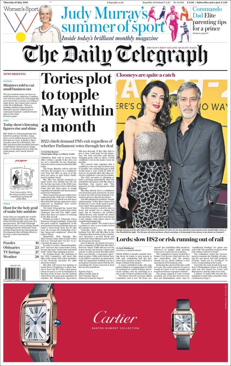 Portada de Daily Telegraph (Reino Unido)