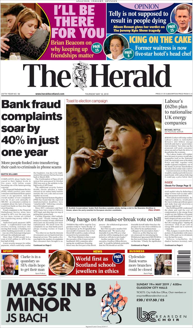 Portada de The Herald (Reino Unido)