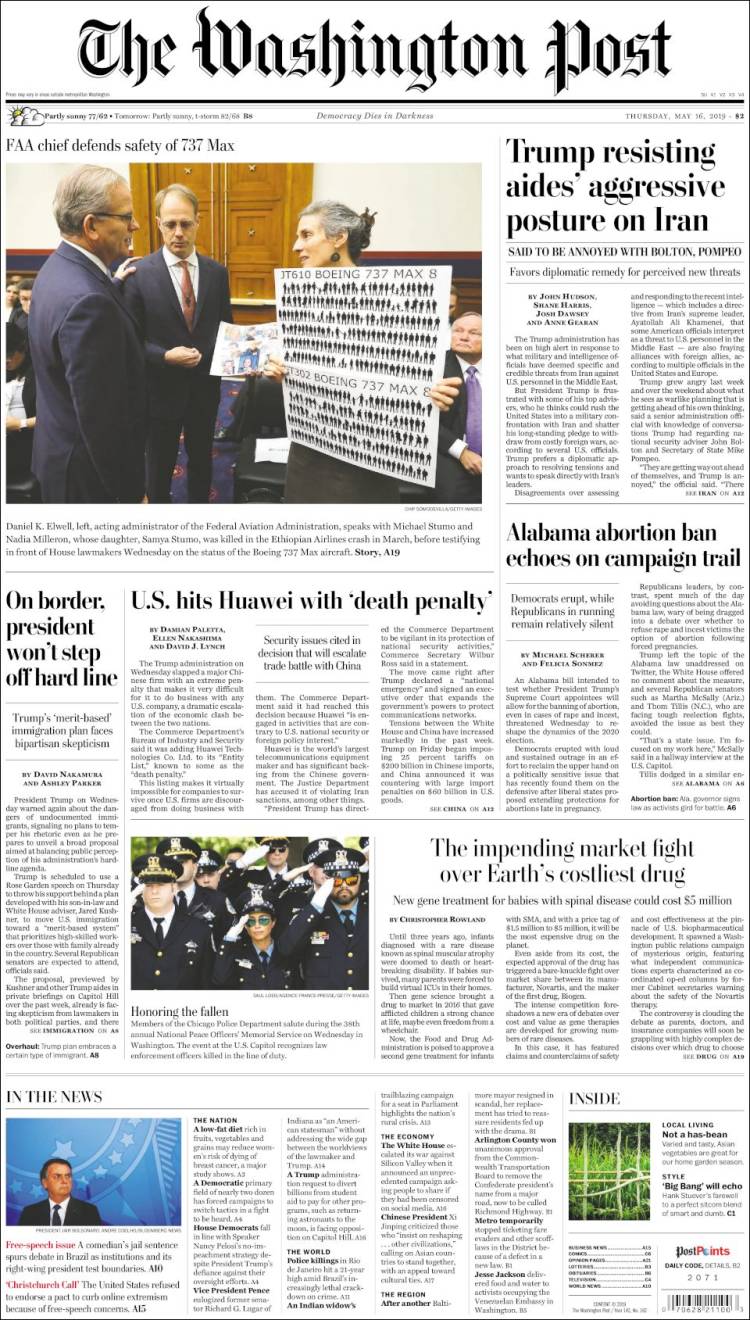 Portada de The Washington Post (USA)