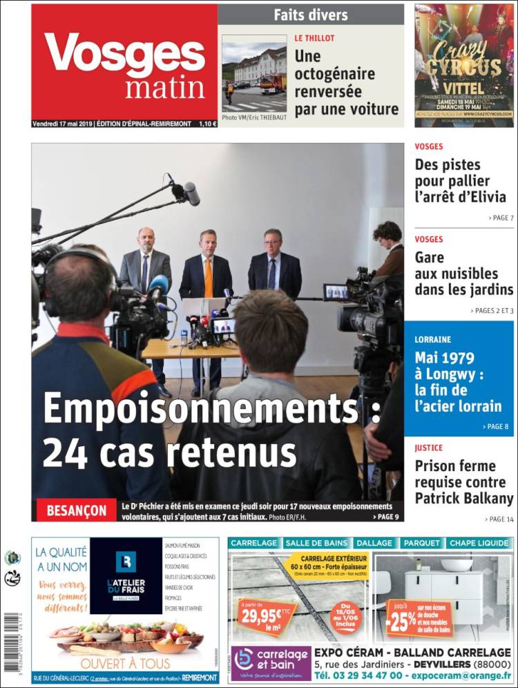 Portada de Vosges Matin (Francia)