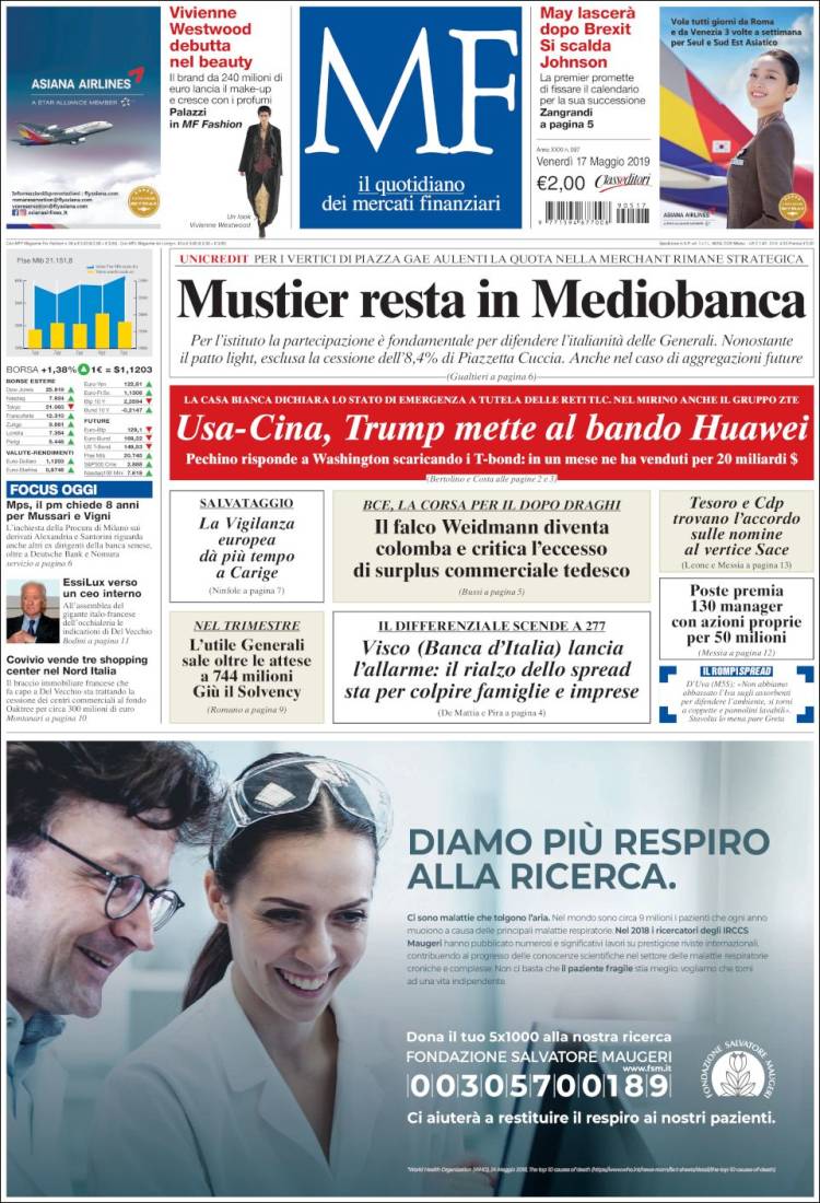 Portada de Milano Finanza (Italia)