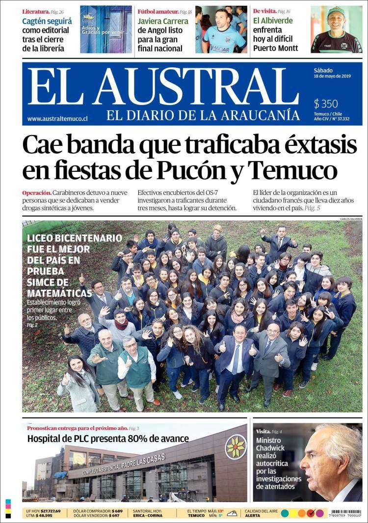 Portada de El Austral de Temuco (Chile)