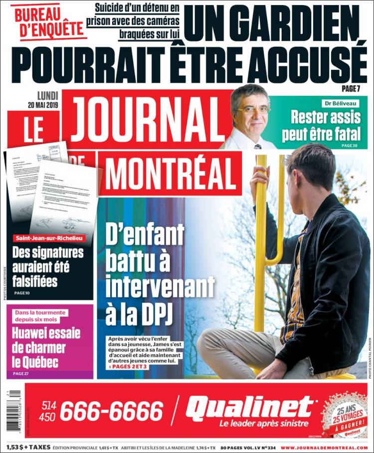 Portada de Le Journal de Montréal (Canada)