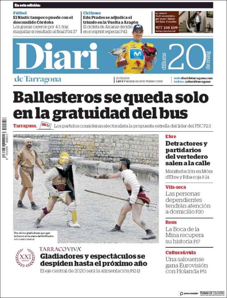 Portada de Diari de Tarragona (España)