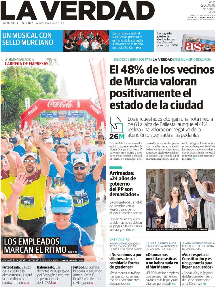 Portada de La Verdad de Murcia (España)