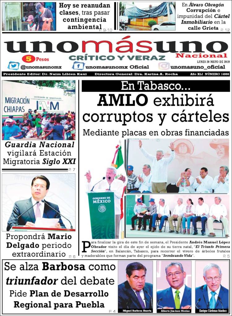 Portada de unomásuno (México)