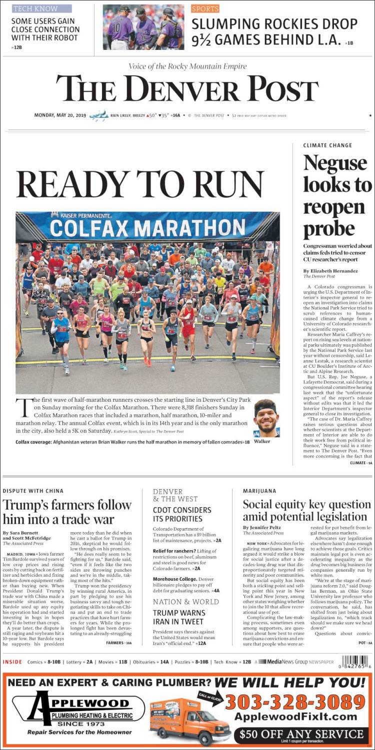 Portada de The Denver Post (USA)