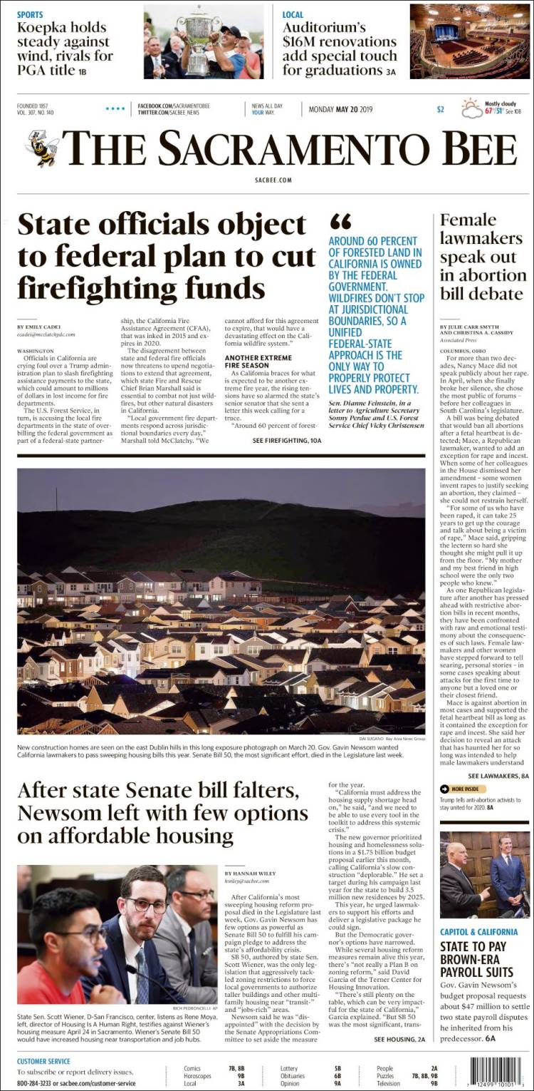 Portada de The Sacramento Bee (USA)