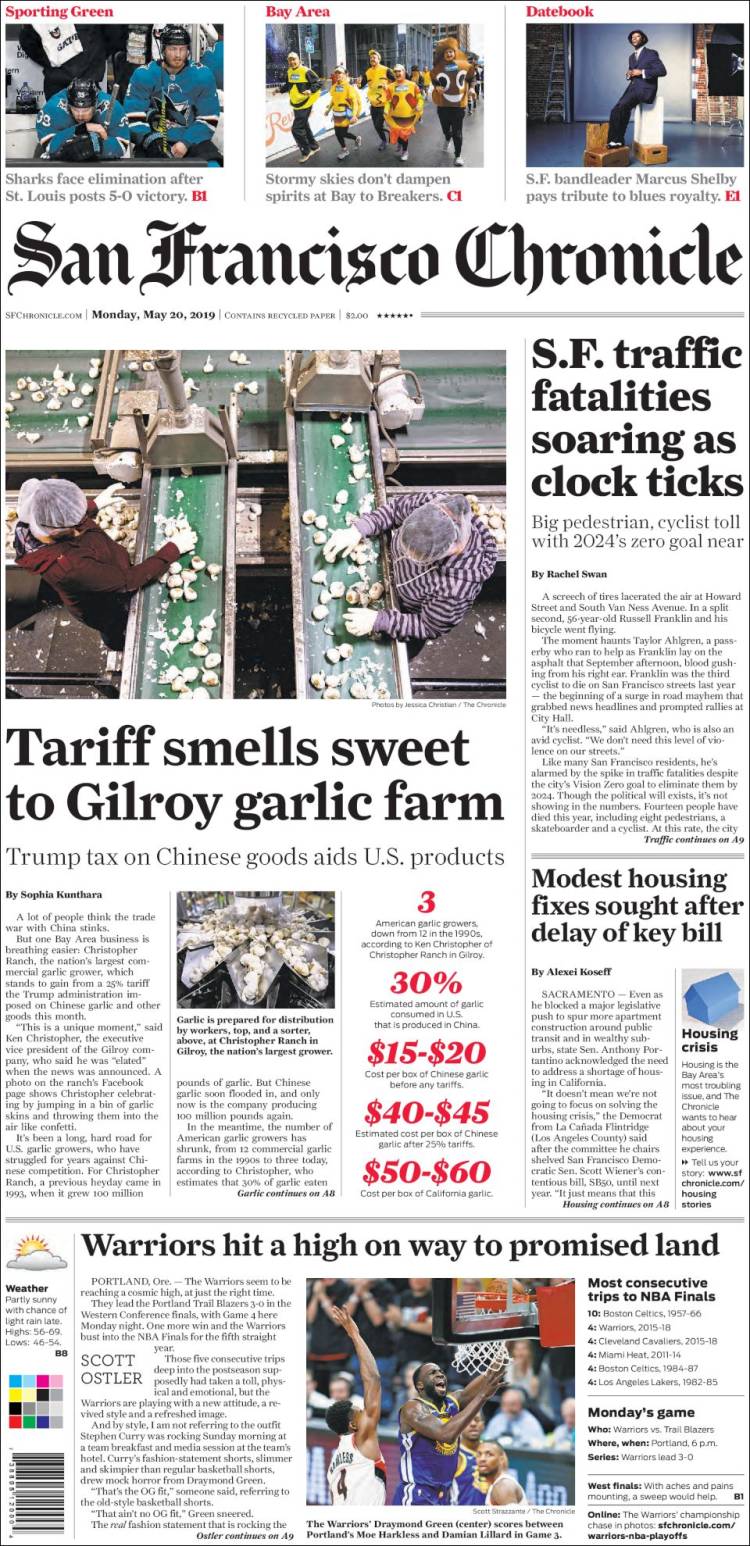 Portada de San Francisco Chronicle (USA)