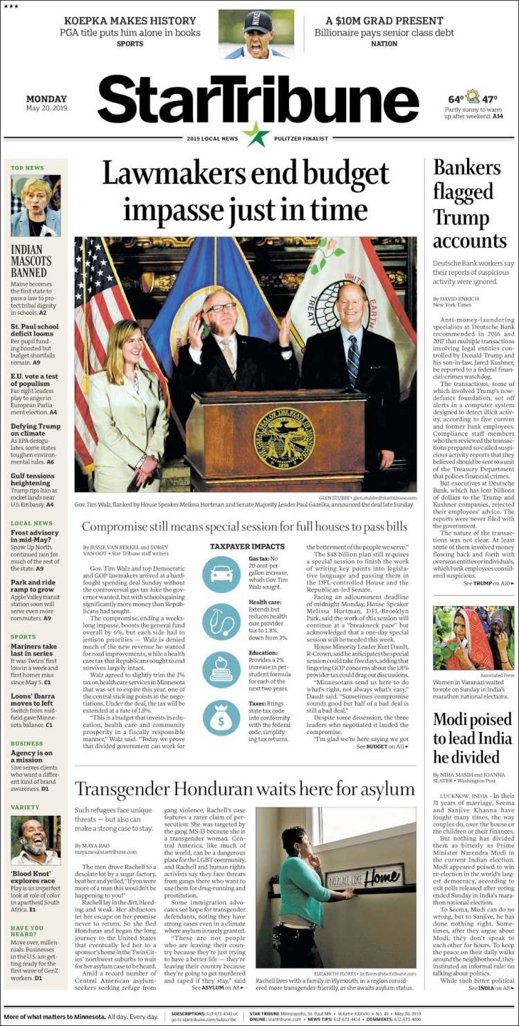 Portada de Star Tribune (USA)