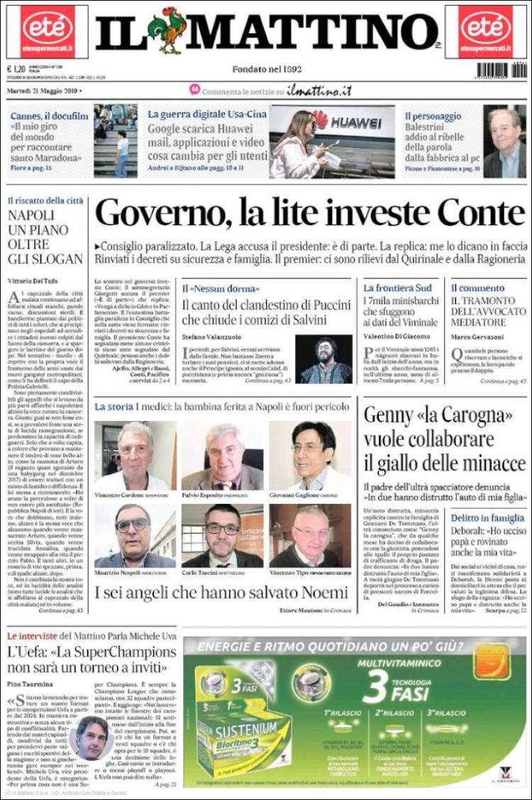 Portada de Il Mattino (Italia)
