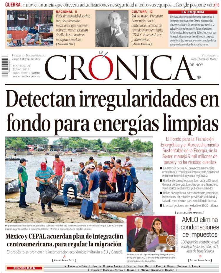 Portada de La Crónica de Hoy (México)