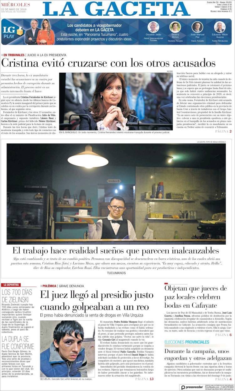 Portada de La Gaceta (Argentina)