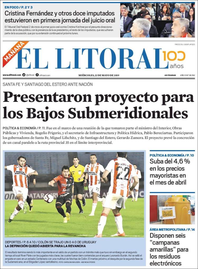 Portada de Diario El Litoral (Argentina)