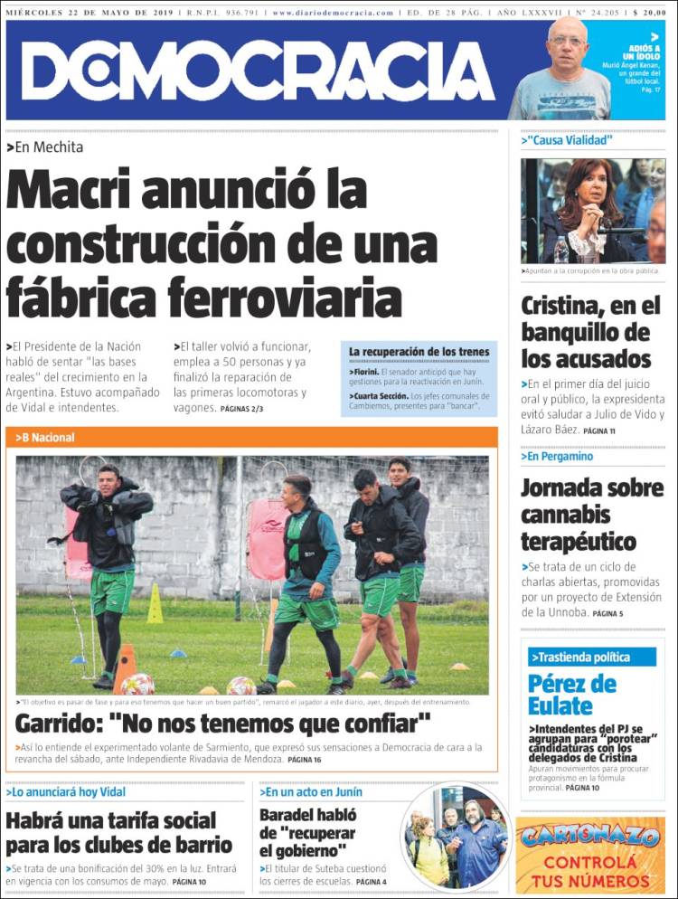 Portada de Diario Democracia (Argentina)