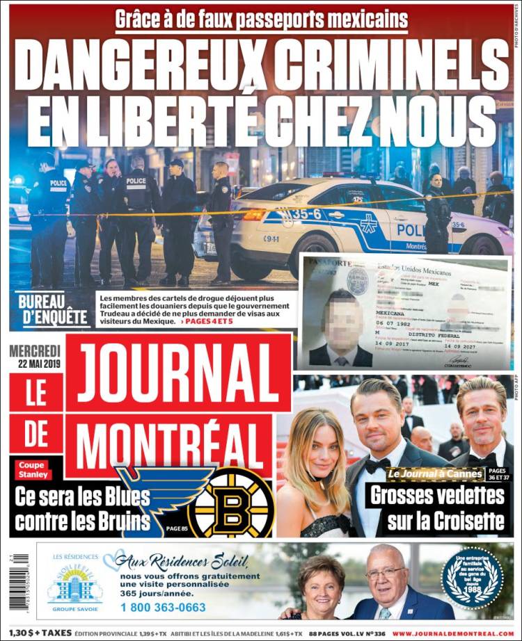 Portada de Le Journal de Montréal (Canada)