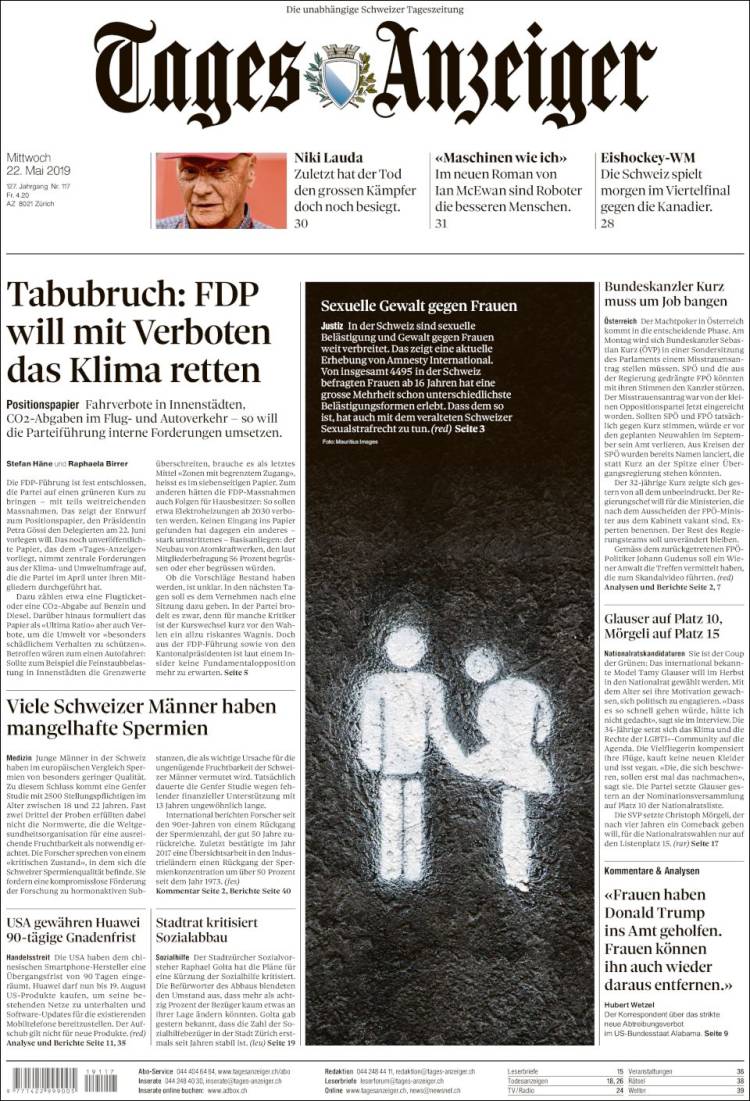 Portada de Tages-Anzeiger (Suiza)