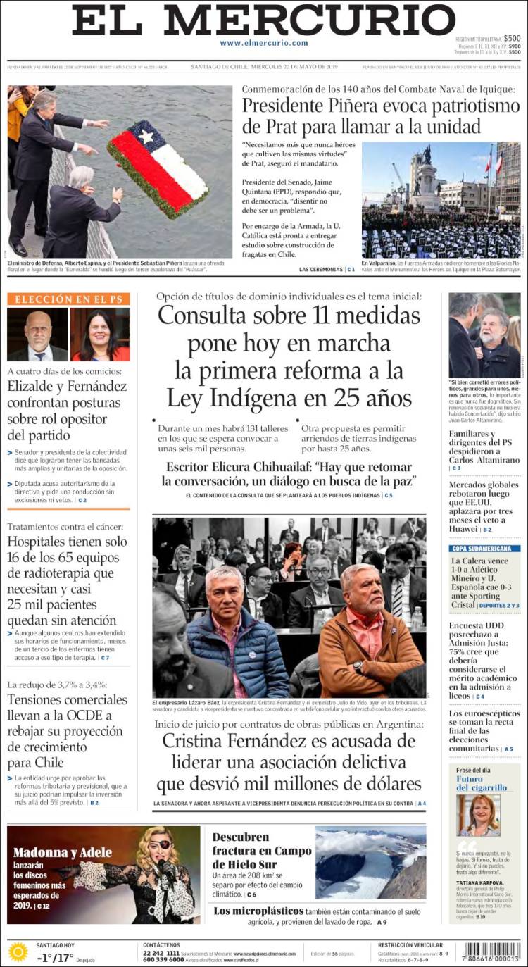 Portada de El Mercurio (Chile)
