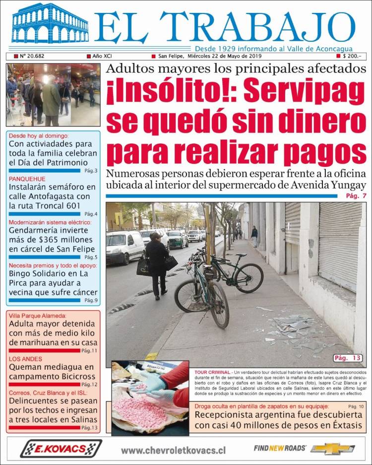Portada de El Trabajo (Chile)