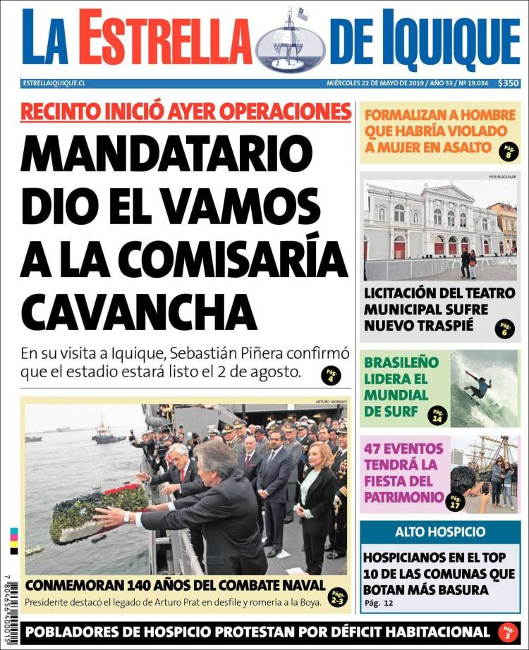 Portada de La Estrella de Iquique (Chile)