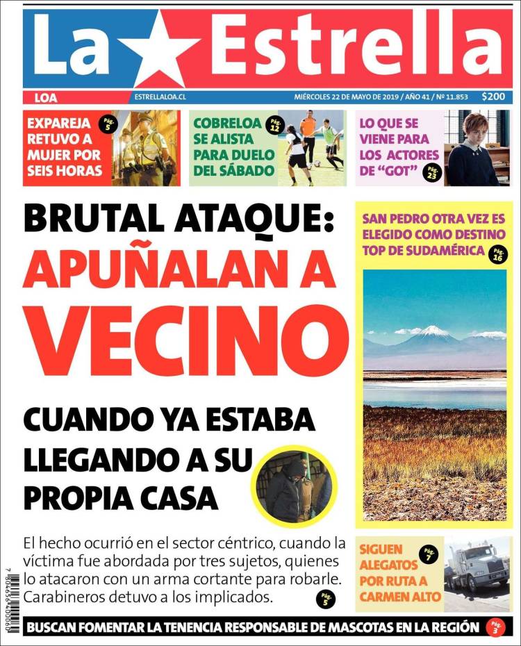 Portada de La Estrella de Loa (Chile)