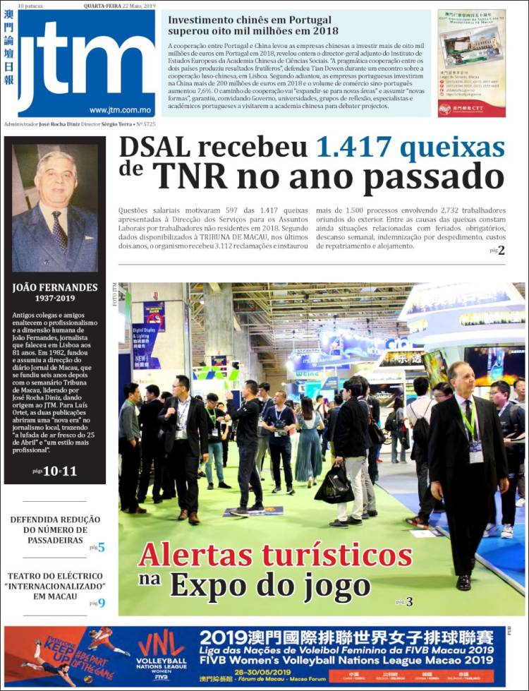 Portada de Jornal Tribuna de Macau (China)