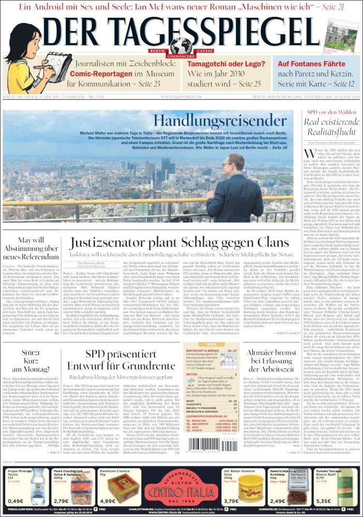 Portada de Der Tagesspiegel (Alemania)