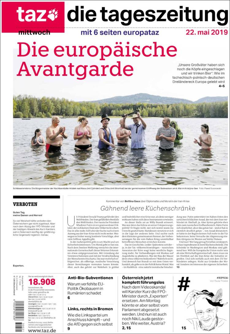 Portada de Die Tageszeitung (Alemania)