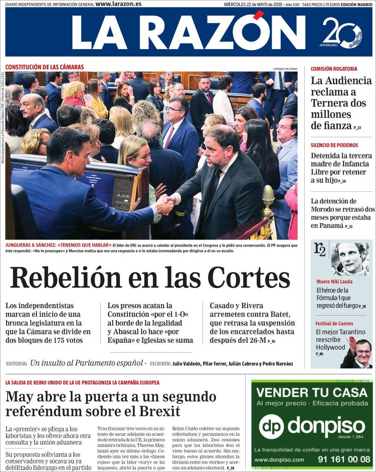 Portada de La Razón (España)