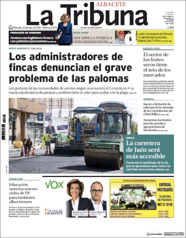 Portada de La Tribuna de Albacete (Spain)