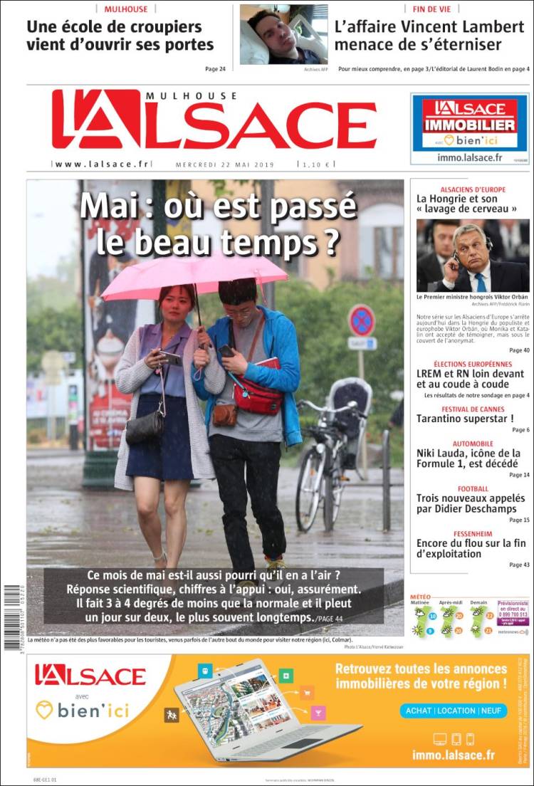 Portada de Journal L'Alsace (Francia)