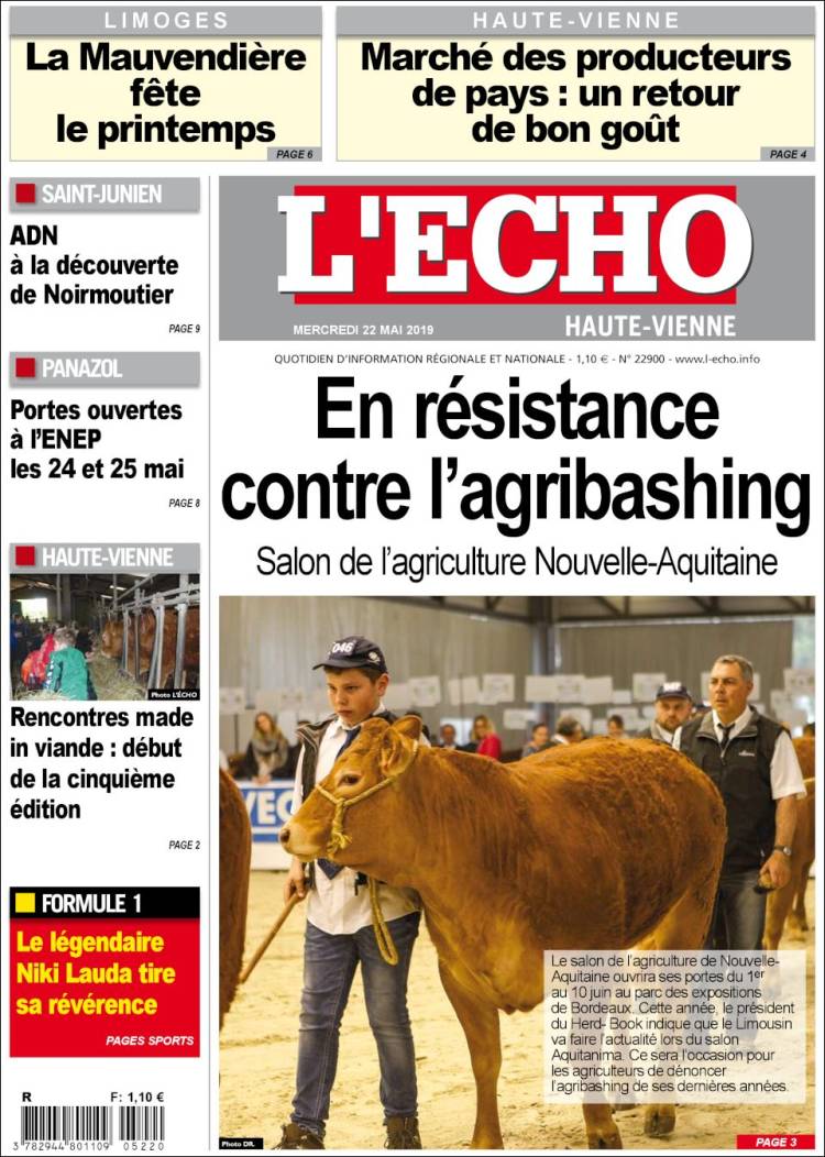 Portada de L'Echo de la Haute-Vienne (France)