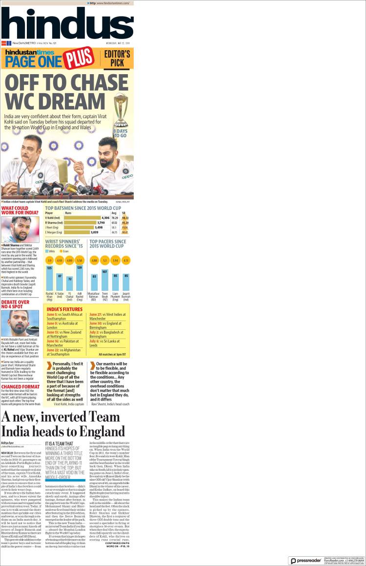 Portada de Hindustan Times (India)