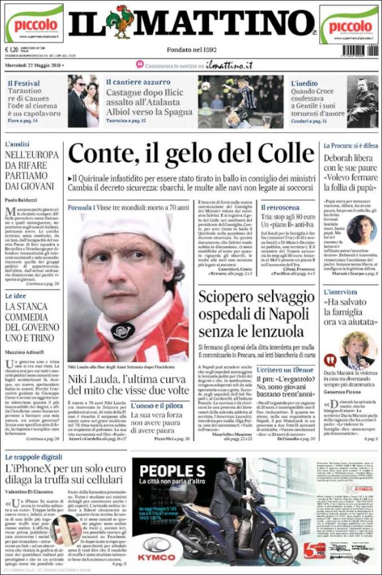 Portada de Il Mattino (Italia)