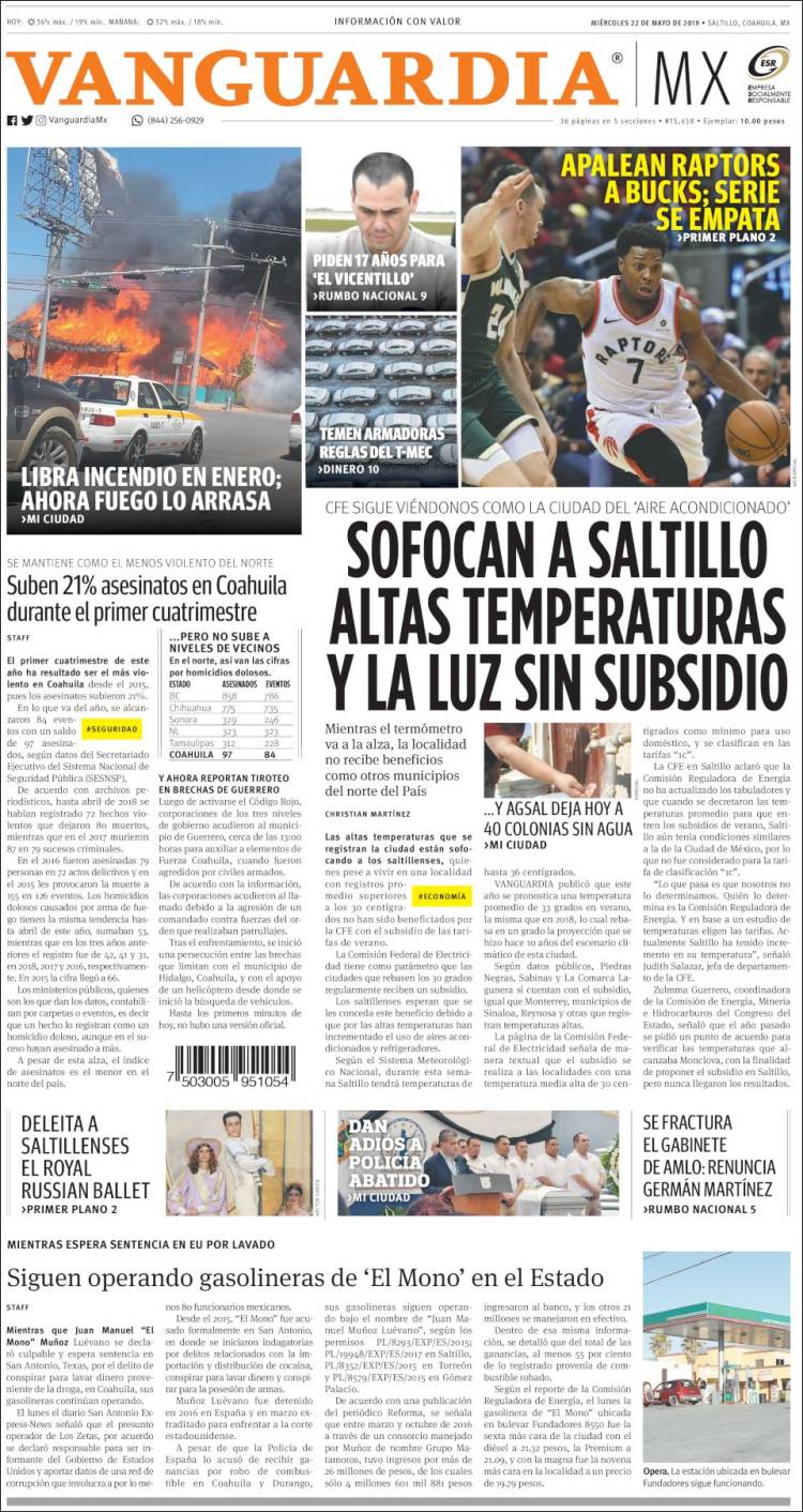 Portada de Vanguardia (México)