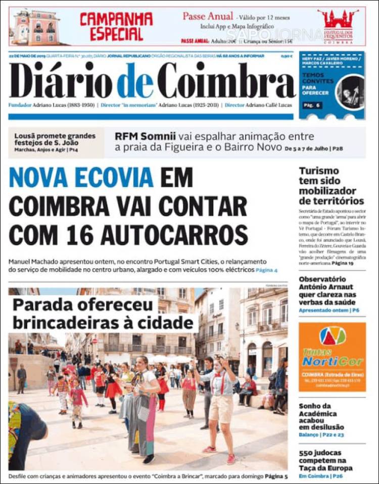 Portada de Diário de Coimbra (Portugal)