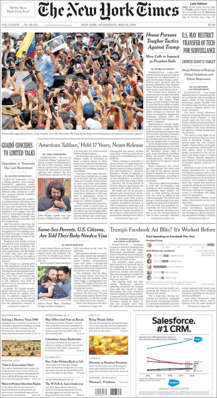 Portada de New York Times (États-Unis)