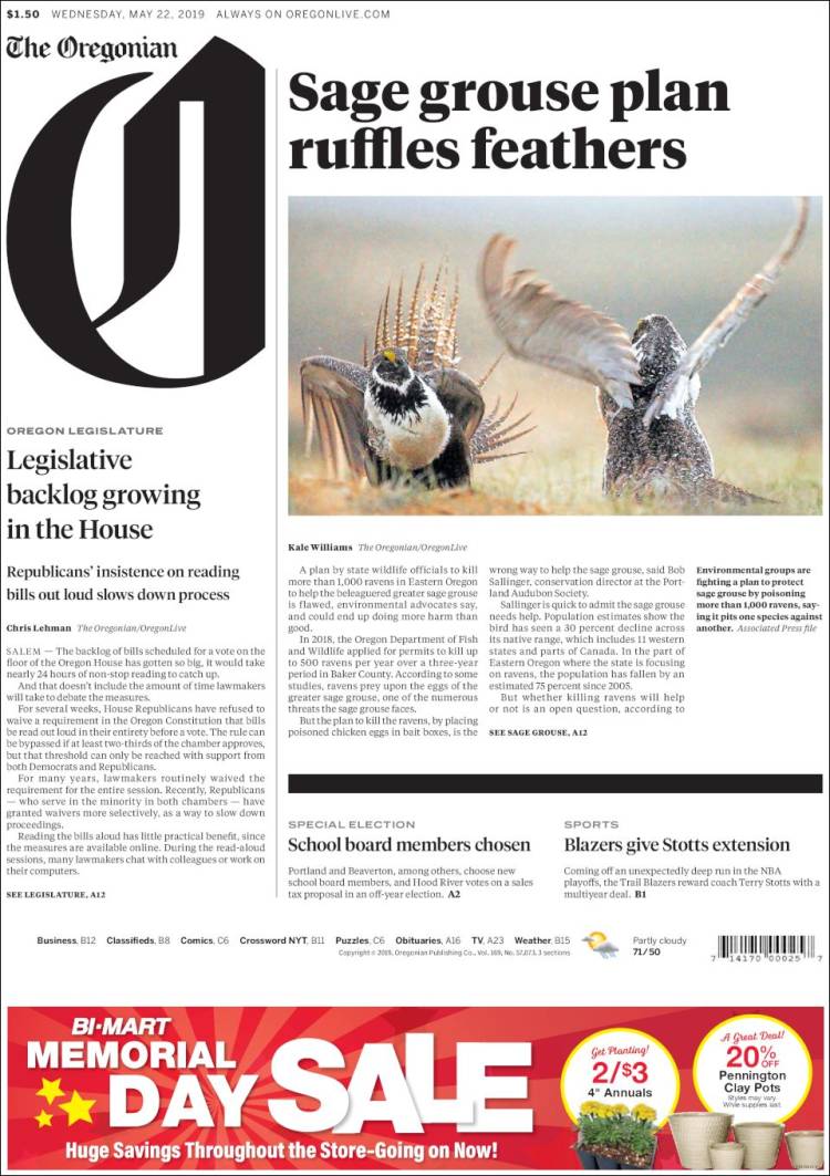 Portada de The Oregonian (États-Unis)