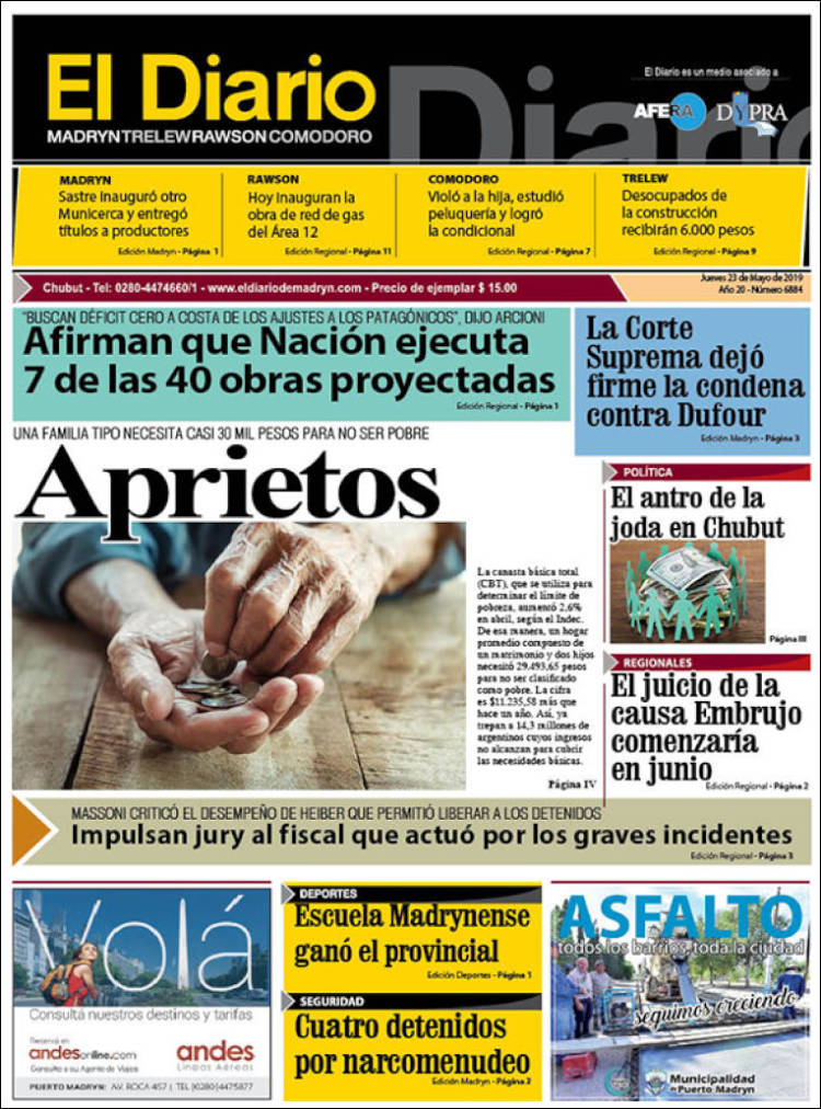 Portada de El Diario de Madryn (Argentina)