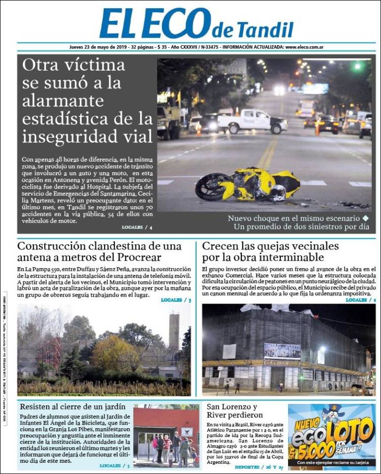 Portada de El Eco de Tandil (Argentina)