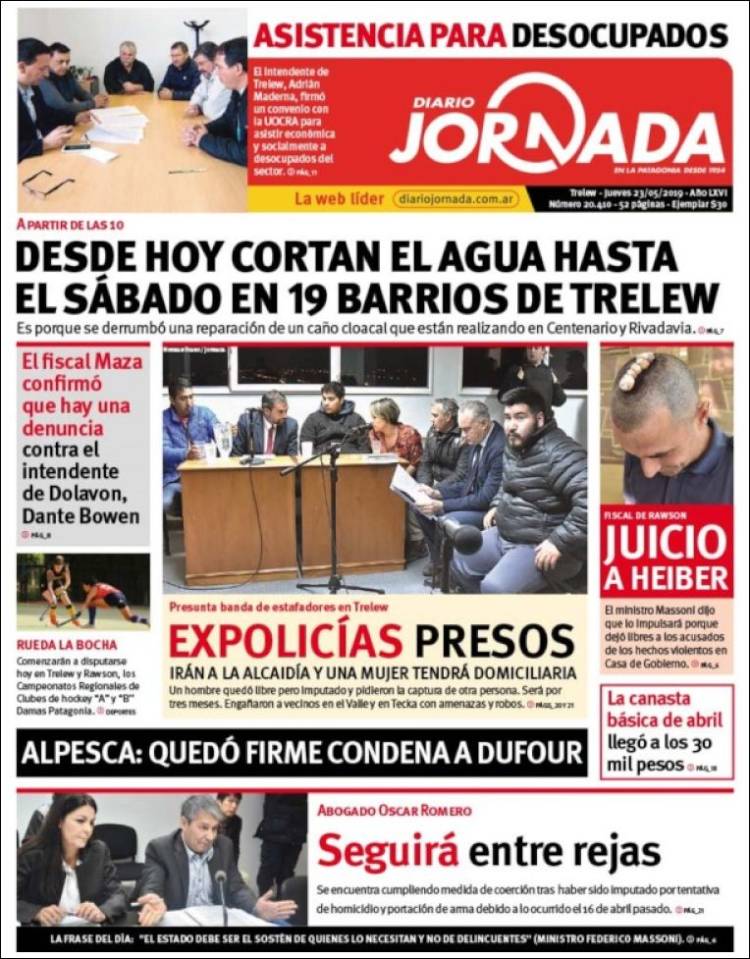 Portada de Diario Jornada en la Patagonia (Argentina)