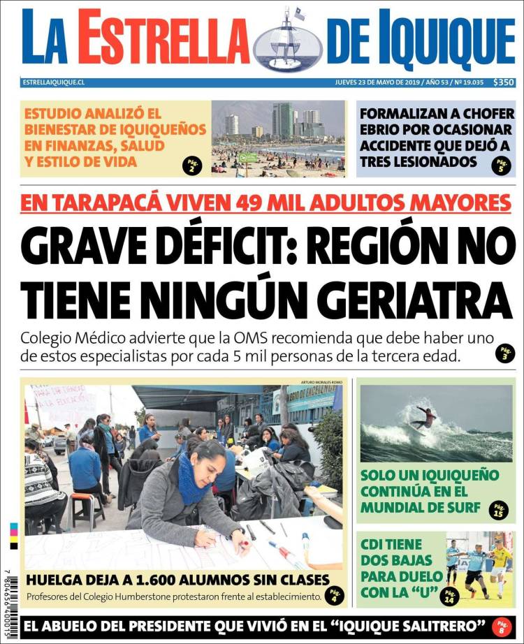 Portada de La Estrella de Iquique (Chile)