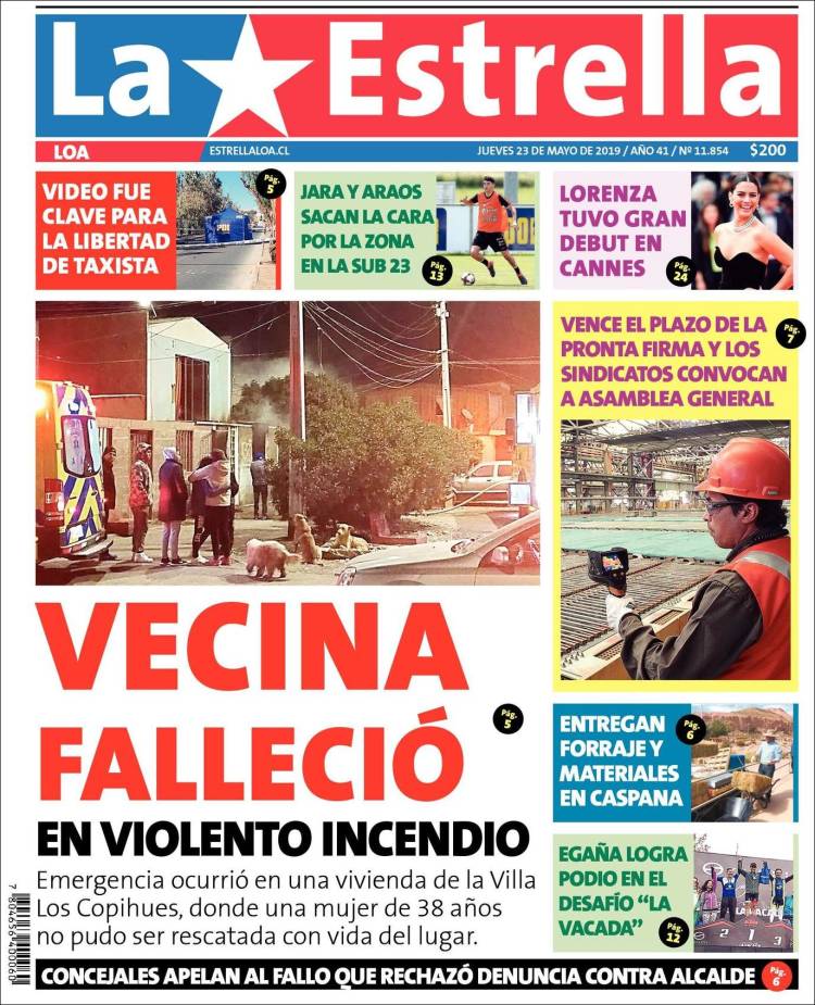 Portada de La Estrella de Loa (Chile)