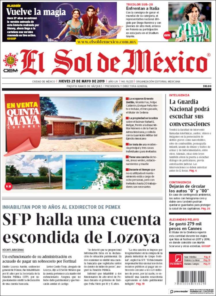 Portada de El Sol de México (M&eacute;xico)